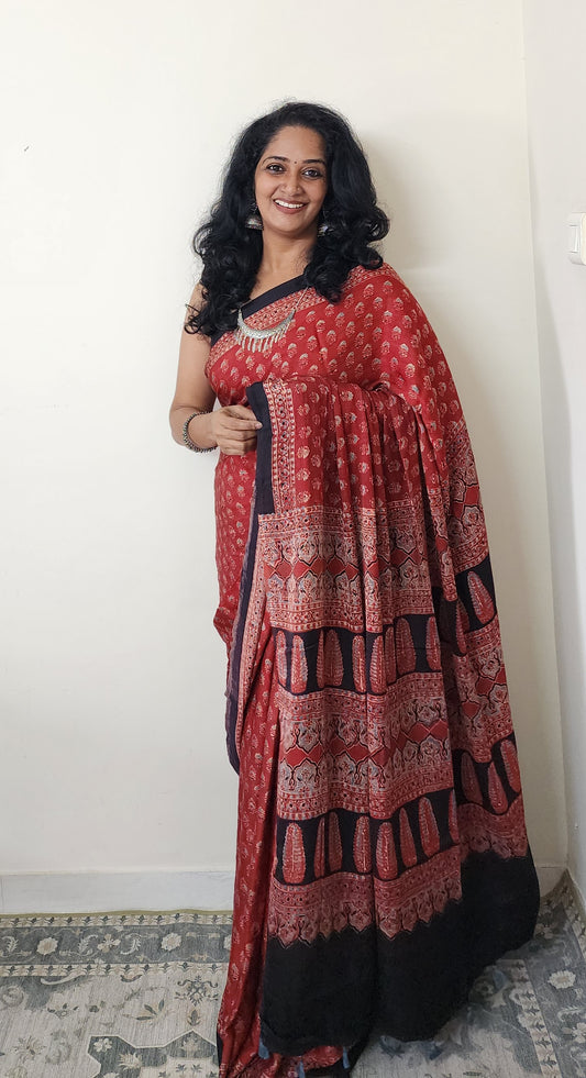 Ajrakh Modal saree (Red)