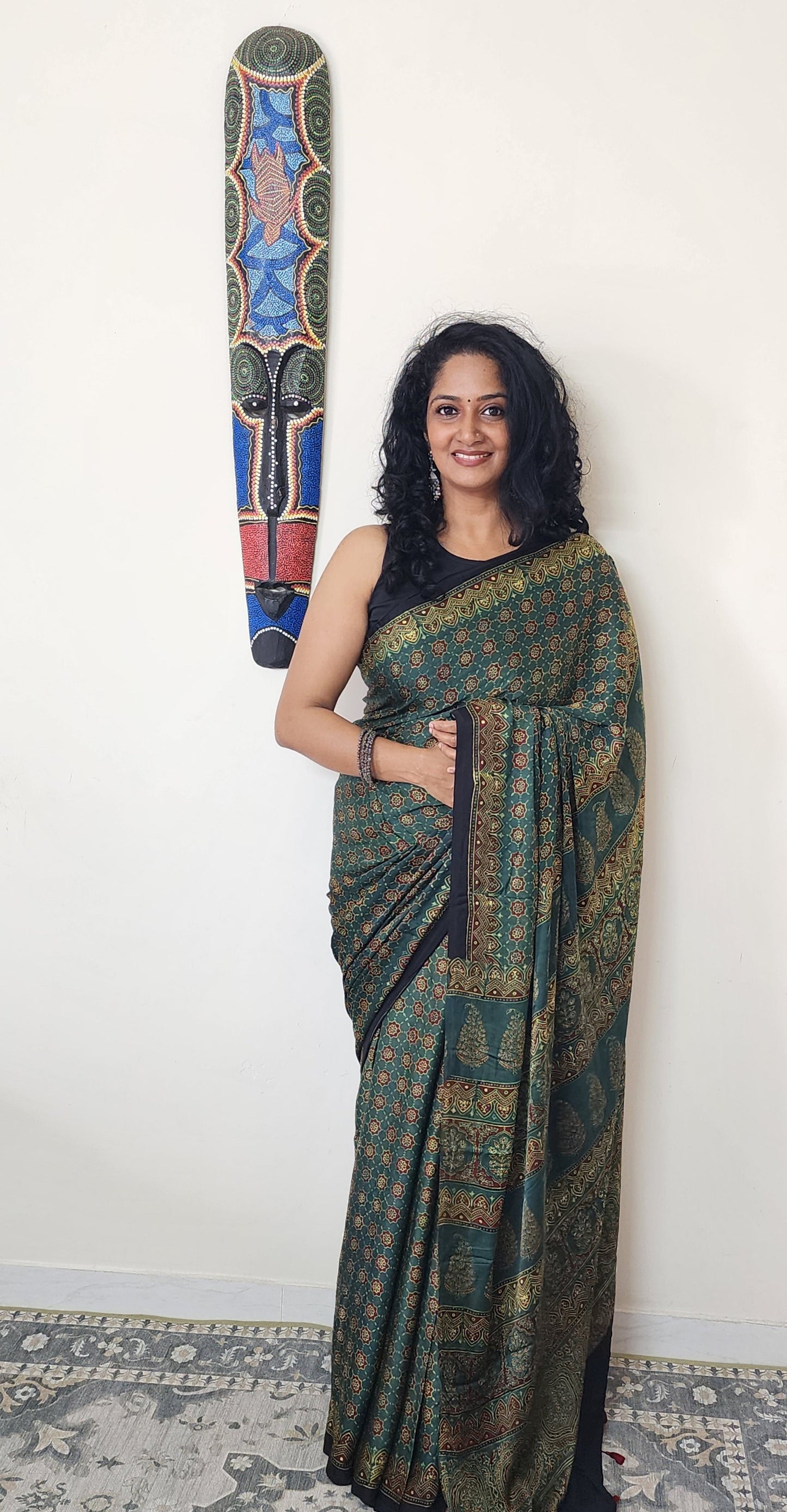 Ajrakh Modal saree (Green)