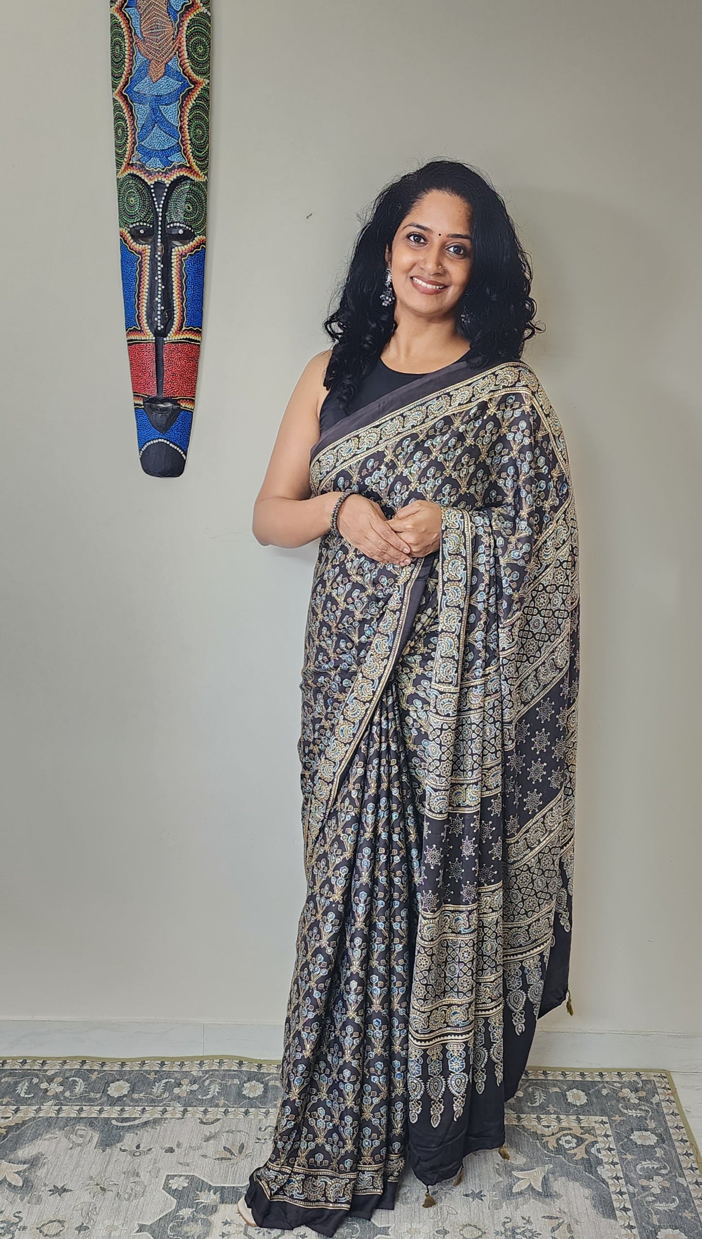 Ajrakh Modal saree (Black)