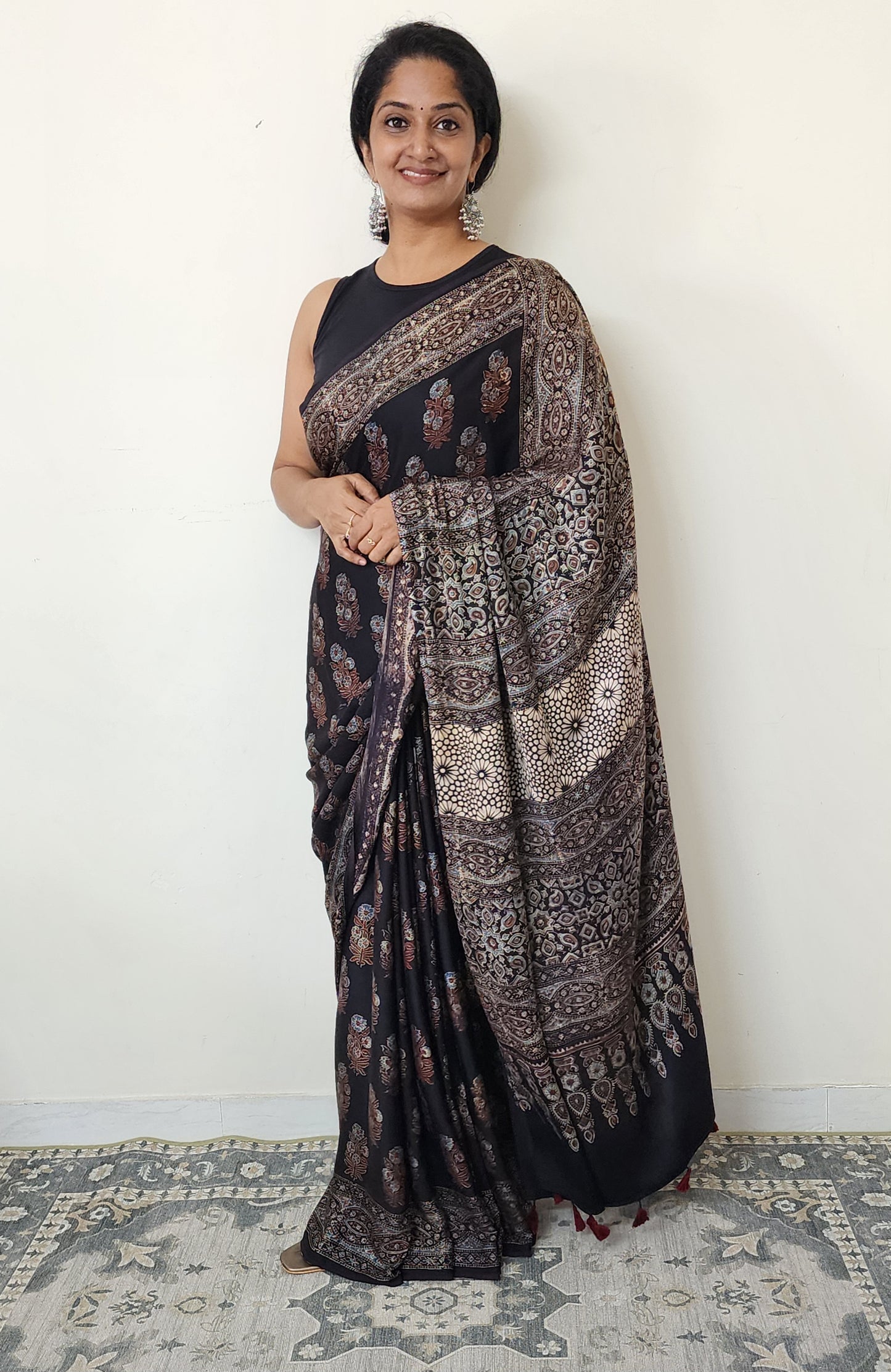 Ajrakh Modal saree (Black)