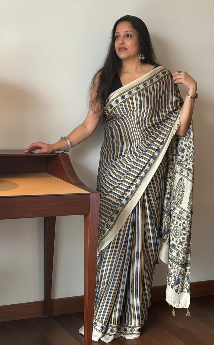 Ajrakh Modal saree