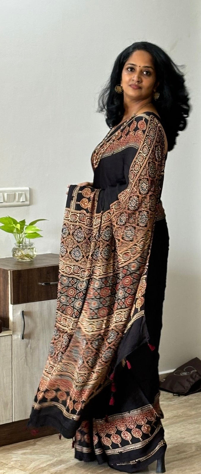 Ajrakh Modal saree (Black)