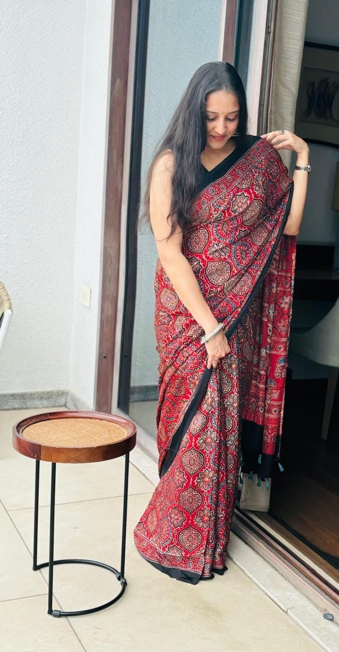 Ajrakh Modal saree (Red)