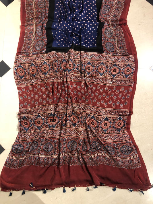 Bandhani Ajrakh saree (Blue)