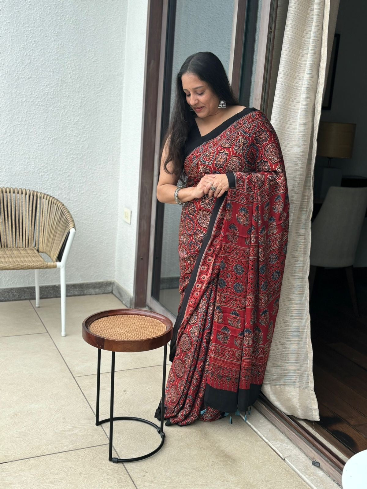 Ajrakh Modal saree (Red)