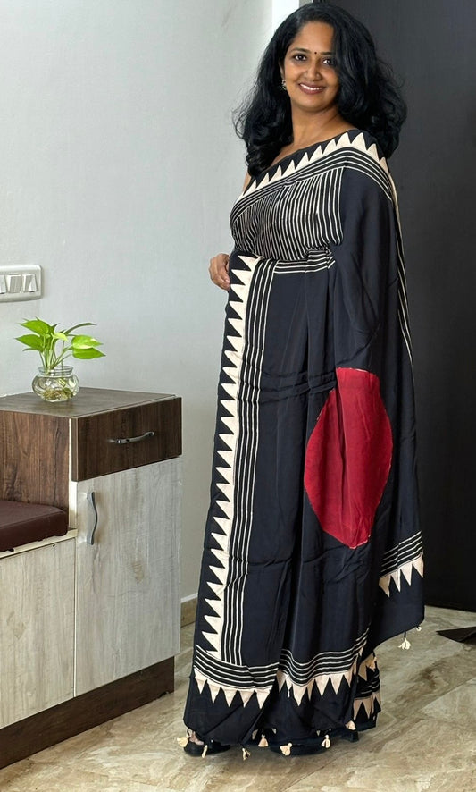 Ajrakh Modal saree (Black)