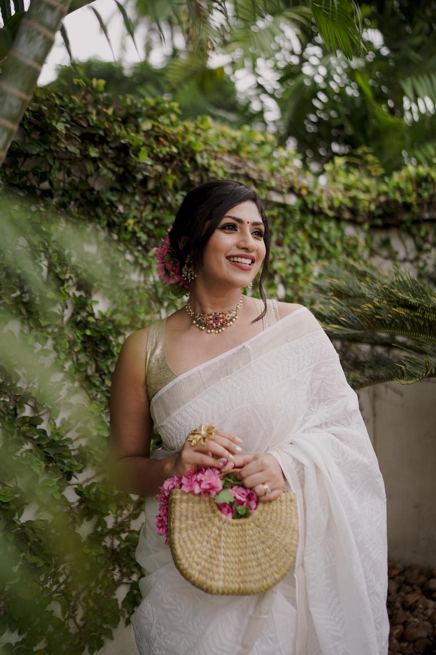 Hand embroidered chikankari Kota Saree