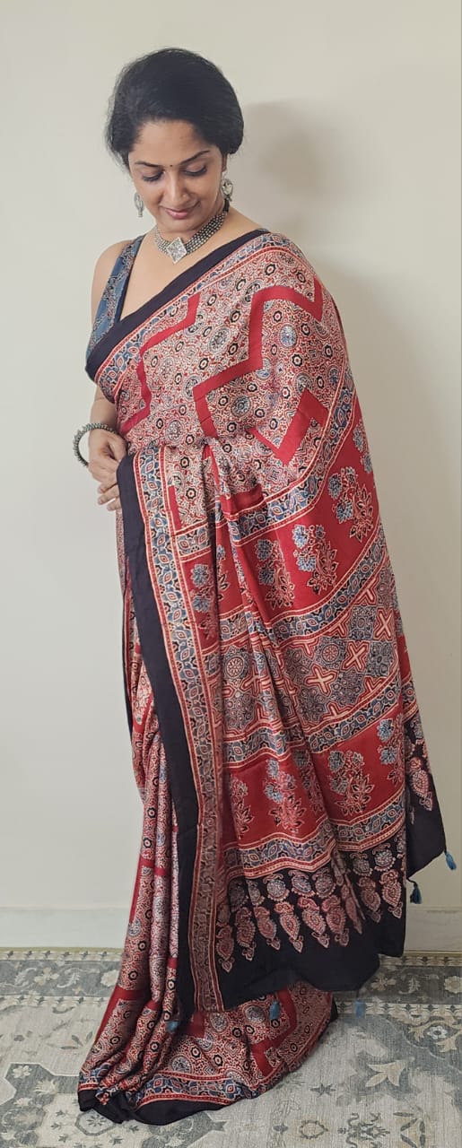 Ajrakh Modal saree (Red)